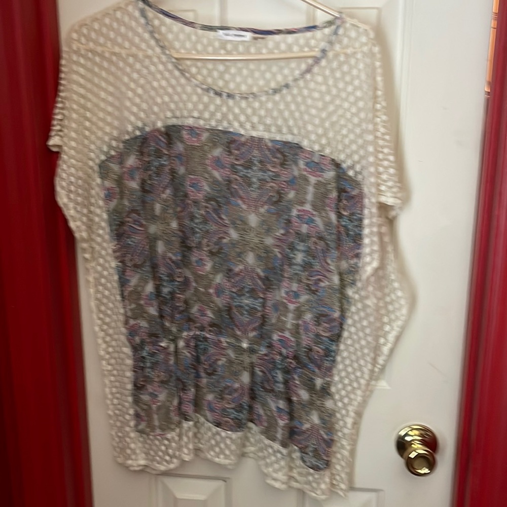 Shirt is sheer where beige is but not so sheer under print.